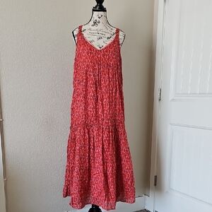 Joie Orange and Red Tiered Ruffled Sundress